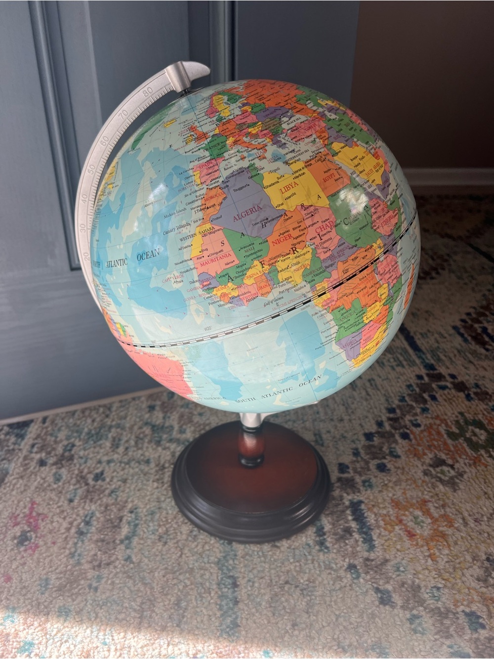 Classic Blue World Globe with Wood Base
